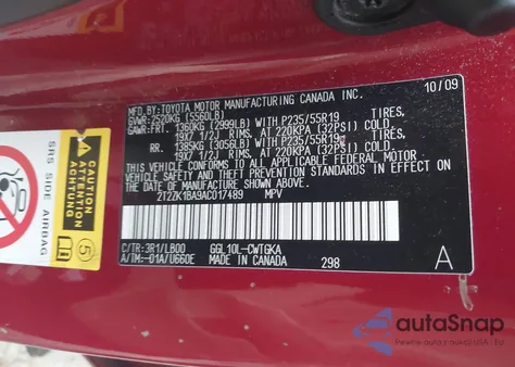 2010 Lexus Rx 350 from USA, damaged, VIN 2T2ZK1BA9AC017489